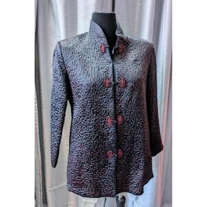 Vintage 1960s Oriental Style Embroidered Silk Jacket Black Red M L Solz Squirrel